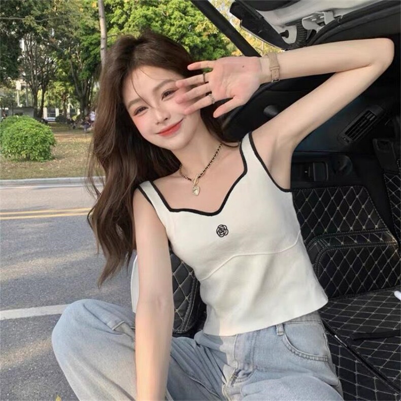 【现货】小香风冰丝背心黑白两色，女装背心吊带，CHERRY·印