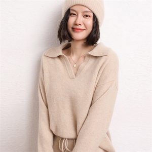羊绒衫女羊绒POLO领宽松毛衣百搭时尚针织打底衫图片