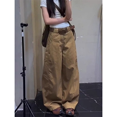 弯刀休闲裤男女韩版潮流卡其色阔腿裤2025夏季ins长裤K6222-P55，男装休闲裤，星座412-1