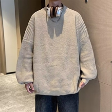 秋冬圆领基础款毛衣宽松百搭毛衫冬季情侣保暖针织衫男5684P47，男装针织衫/毛衣，星座410-2