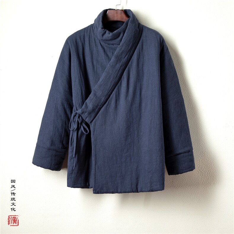 冬装新款风男装棉麻男士斜襟改良晋制新中式汉服棉衣HM17P170，男装棉衣，钱塘802