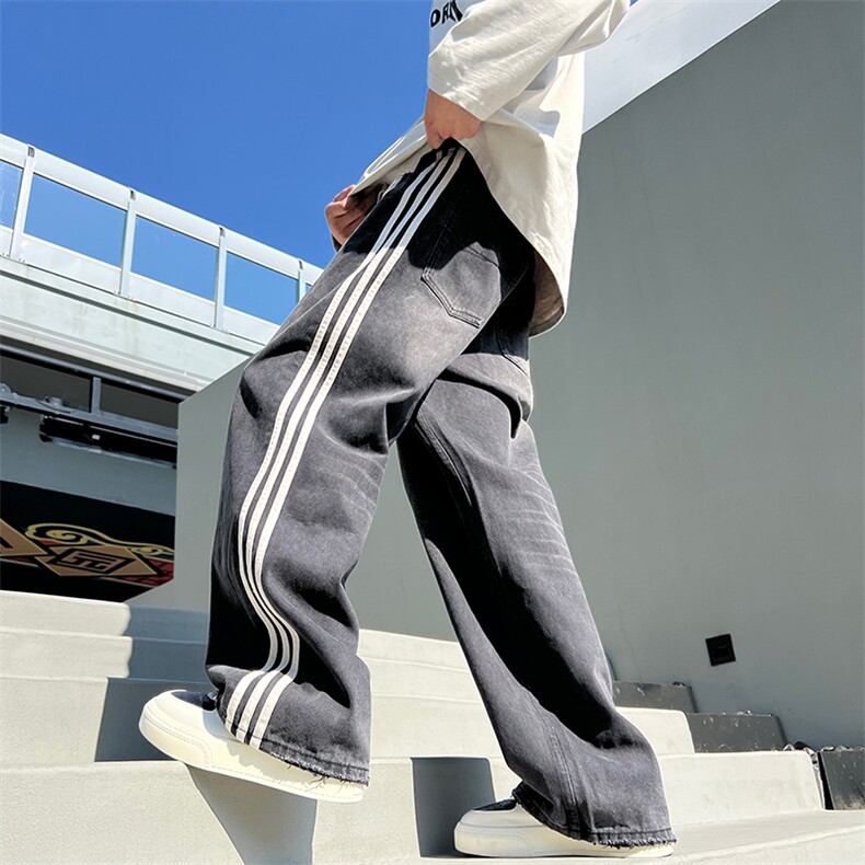 美潮巴黎三条杠神裤水洗做旧宽松男女同款 XZ603-K731-P60控78图片