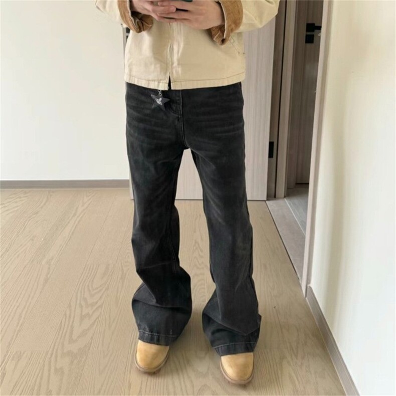 复古风水洗黑色牛仔裤男百搭宽松直筒显瘦长裤HB223P44,男装牛仔裤,星座1112-1