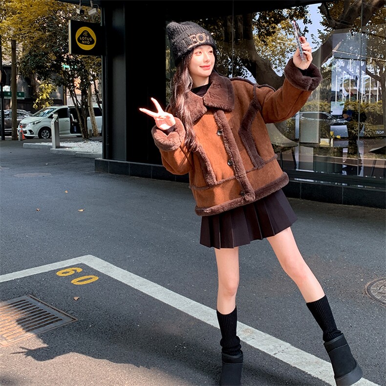 新款现货主推皮毛一体外套9906-P185-K268,女装短外套,2C129