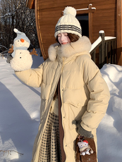 （现货！）长款连帽狐狸毛领宽松阔版加厚保暖羽绒服女，女装羽绒服，衣秀之家