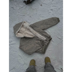 okaythxbye大理石座山雕棉服外套男冬季加厚美式复古毛领连帽夹克图片