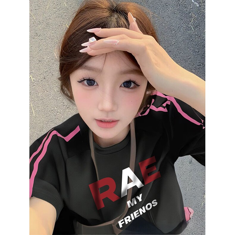 抖音得物品质二开240克宽松纯棉美式潮牌印花三条杠中性风短袖T恤,男装T恤,电商A486-1