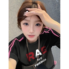 抖音得物品质二开240克宽松纯棉美式潮牌印花三条杠中性风短袖T恤，男装T恤，电商A486-1