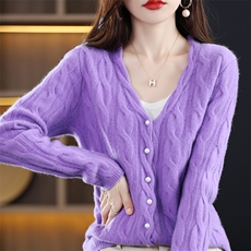 2025年秋季时尚百搭通勤V领宽松，女装羊绒衫，秋双羊绒