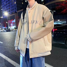 W399-P48春夏大码字母美式棒球服外套设计感潮宽松拼接夹克，男装夹克，星座911-1
