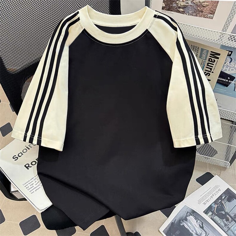 300克得物重磅100纯棉宽松撞色结构感条纹短袖T恤男 RH5013-特P32图片