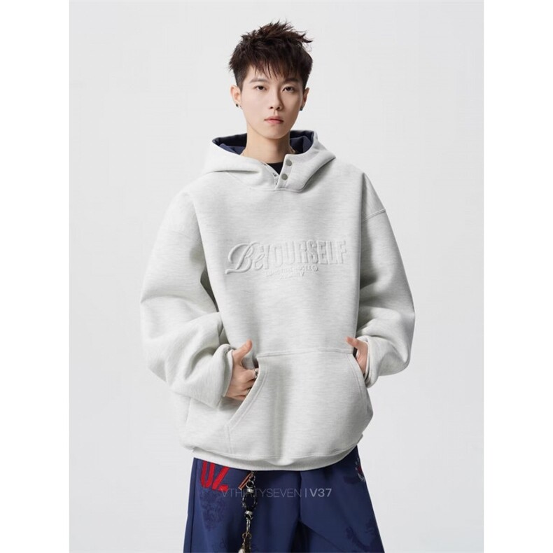 W11006-P45网图现货连帽纽扣卫衣重磅in上衣宽松休闲帽衫外套,女装短外套,星座1608
