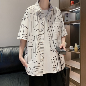 2025夏季新款港风外景冰丝薄款弹力短袖花衬衫男 618A-CS004-P45图片