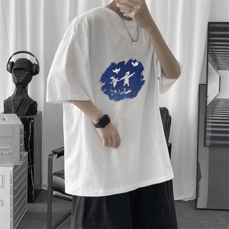 T118P20短句风青年情侣装加大码卡通印花T恤学生夏装港风休闲,男装T恤,电商A026-1