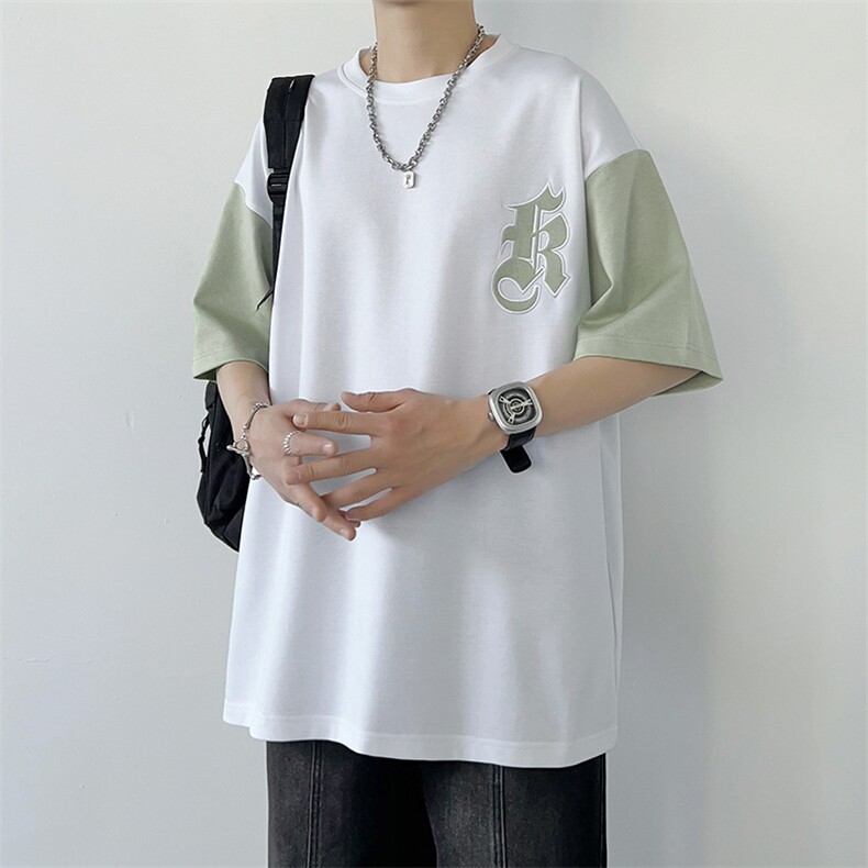 冰氧仿棉短袖港风白墙夏季休闲百搭字母印花男上衣TC3151-P24控48,男装T恤,星座717