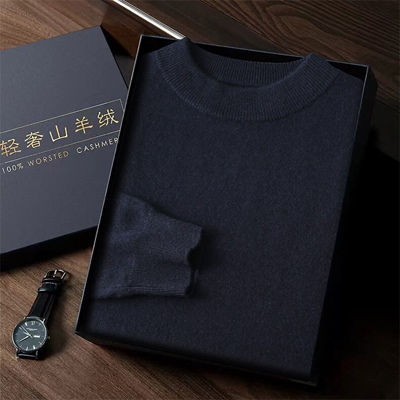 品质男羊绒套衫秋冬新款简约半高领保暖毛衣时尚百搭商务休闲上衣,男装羊毛衫,台绒羊绒
