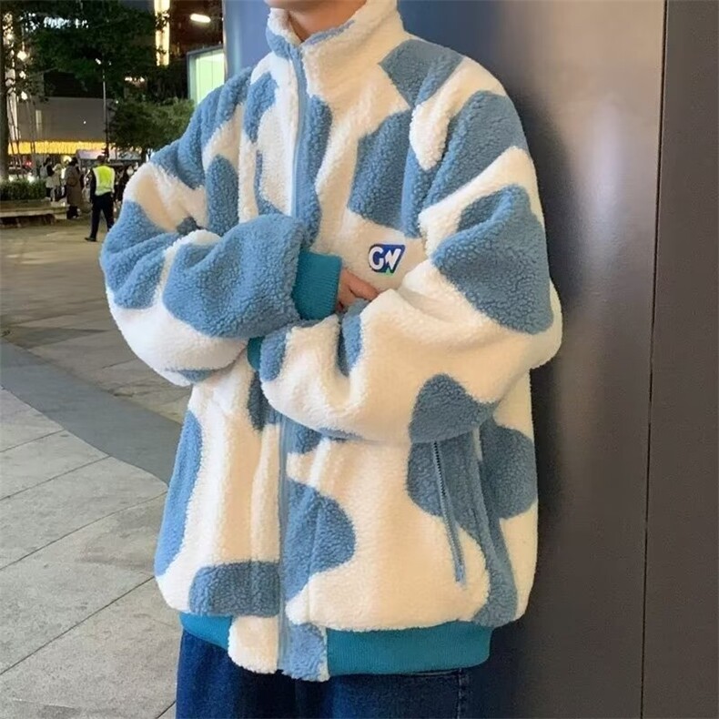 2025年新款秋冬季百搭盐系服男女ins潮外套棉衣保暖奶牛花纹,男装棉衣,星座715-4