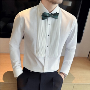 莫代尔棉高品质长袖衬衫风琴褶皱礼服衬衫男白色C9917-P77图片