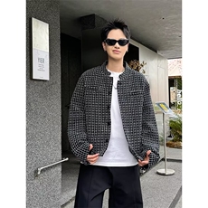 春秋男士新款编织棉线小香风翻领夹克外套男女款休闲百搭保暖外套，男装夹克，星座601-1