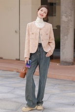 2024秋装新款小香风短外套女甜美气质修身显瘦羊毛上衣，女装短外套，秋水欣儿