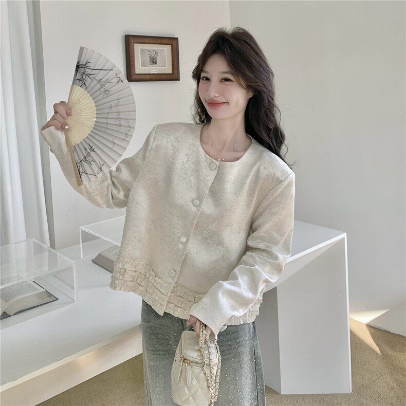 2026春装新款花边下摆缎面新中式风短外套2C375-621-P155-k248,女装短外套,2C375
