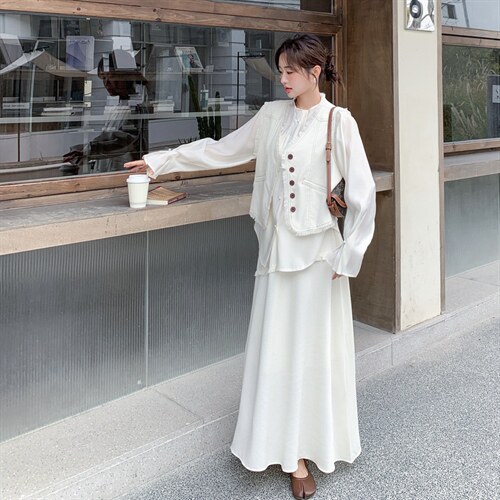 韩版流苏三件套马甲十衬衣十裙子三件套套裙2C267-119-P215-K305图片