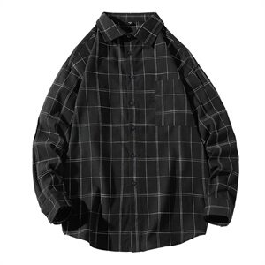男士高级感衬衫春秋胖子大码宽松上衣服长袖内搭衬衣格子休闲外套图片
