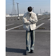秋冬季美式复古麂皮绒外套男女宽松休闲百搭设计感棉衣外套W9296，男装棉衣，星座506