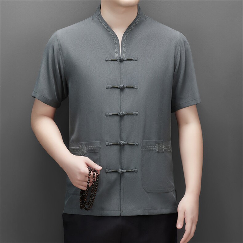 2024风唐装短袖衬衫男夏季中老年风新中式汉服MJ5103-P65,男装衬衫,星座1105-3