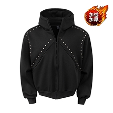 加绒加厚冬款男女连帽卫衣铆钉保暖休闲外套WY0231P68，男装棉衣，星座1013-1