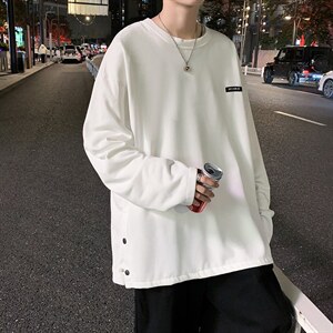 2021秋季新款长袖t恤男打底衫网红款排扣开叉上衣体恤衫 T736-P28图片