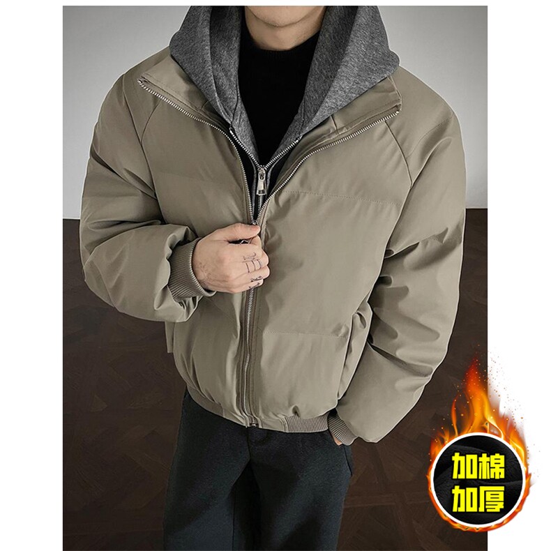 现货高品质重磅工艺美式高街假两件PU皮棉衣男女加厚棉服外套,男装棉衣,电商A443