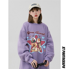 中性风23新款秋季时尚百搭宽松卡通印花情侣套头卫衣W1032P30控48，男装卫衣，A247A