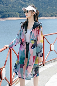 KAYANTY迷彩带帽防晒衣女长款新款透气防晒服防晒衫百搭超薄外套图片