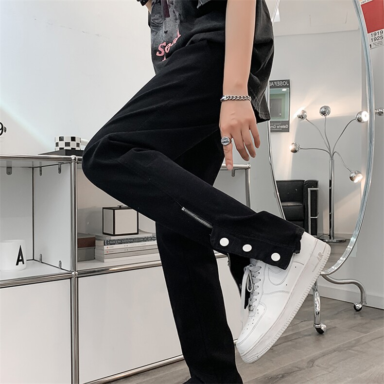 欧美高街vibe风黑色排扣牛仔裤潮牌复古长裤男N0161-P43图片