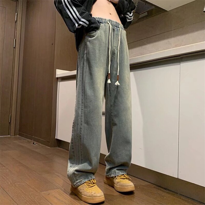 牛仔裤男新款宽松水洗情侣直筒裤子美式潮牌工装K6075-P45,男装牛仔裤,星座1109-3
