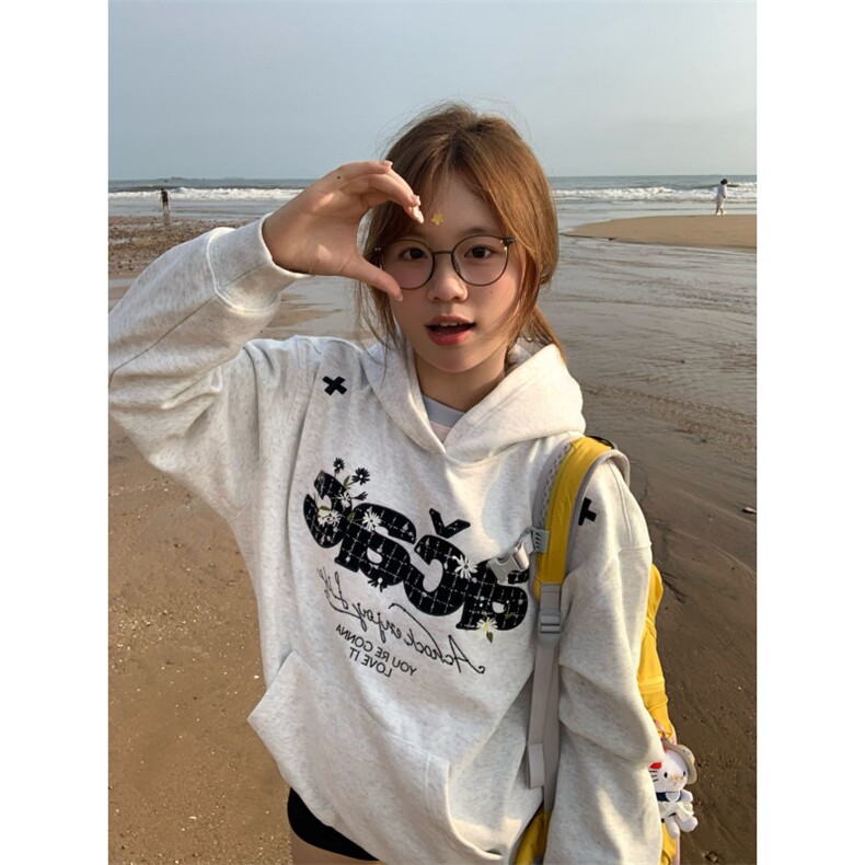 5458-P52小香风刺绣贴布后包领休闲卫衣薄款/加绒,女装卫衣/绒衫,星座617A-2