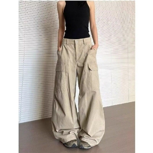 美式复古宽松直筒廓形工装裤男女潮慵懒拖地阔腿休闲裤LQ1411-P58图片