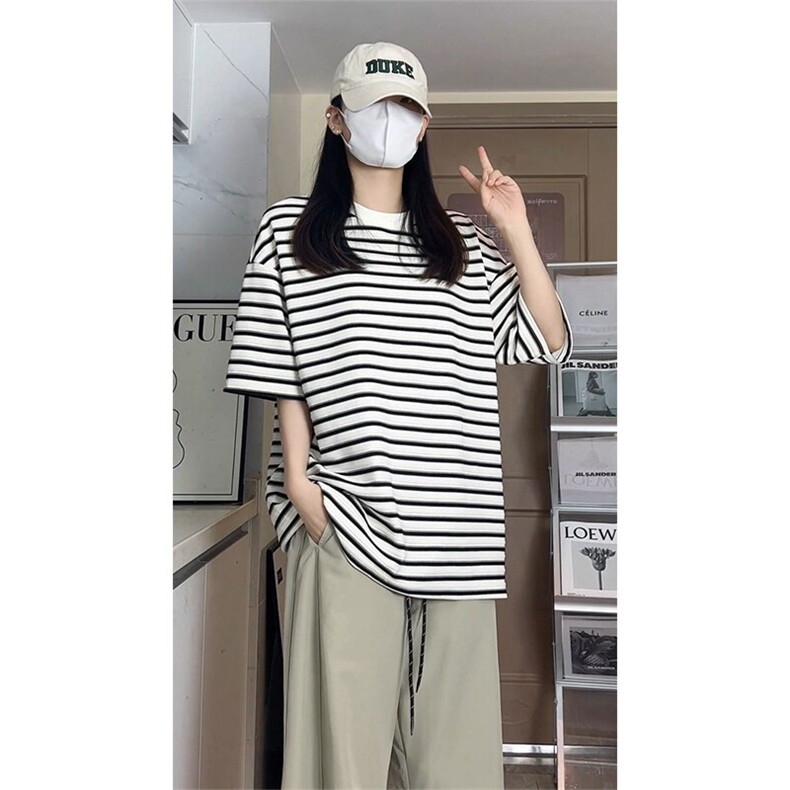 学院风纹理感经典条纹海军风大码男女无性别上衣T3614-特价P30,男装T恤,电商A007
