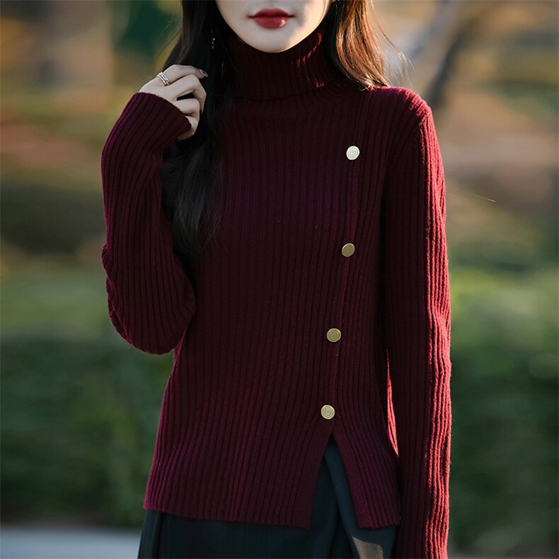 独特设计高领毛衣女加厚修身侧开叉上衣秋冬堆堆领内搭针织打底衫图片