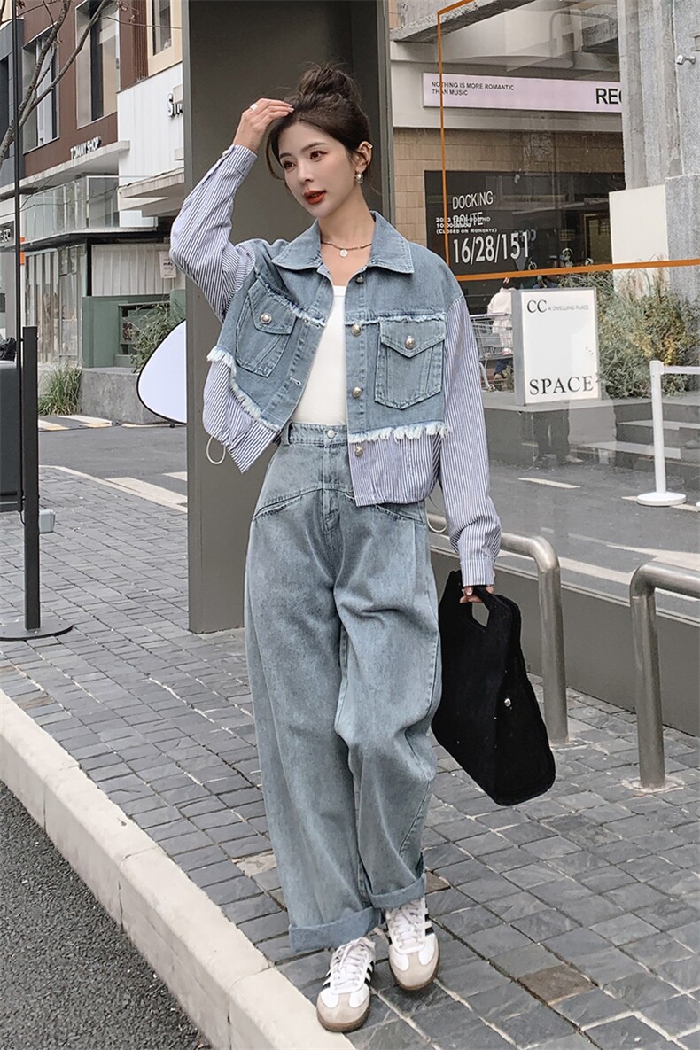 春季新款牛仔时尚两件套女宽松显瘦百搭休闲套装,女装套装/套裙,秋水欣儿