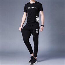男士运动套装夏季新款2023新款短袖t恤宽松休闲长裤子两件套，男装休闲套装，电商B212（原钱塘6029）