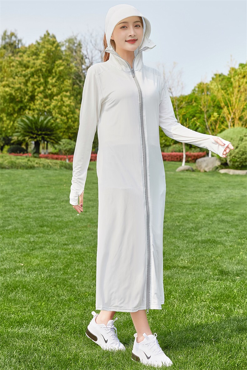 2021夏季新品长款连帽拉链防晒服休闲,女装连衣裙,笃写