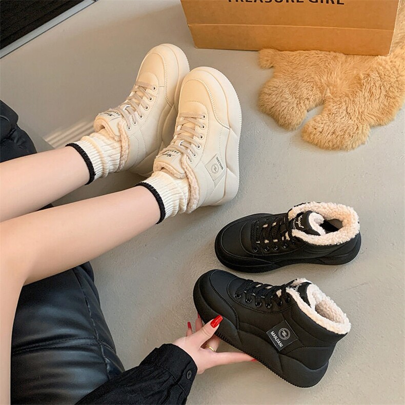 X4555-95冬季加绒小白鞋新款韩版女学生厚底板鞋休闲鞋,女鞋短靴,星座1407-3