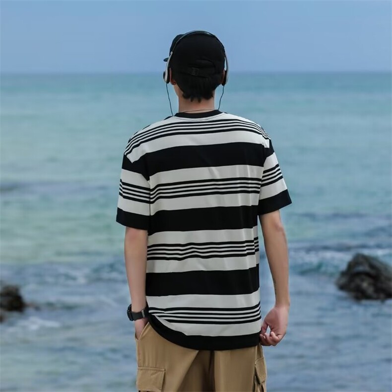 条纹短袖t恤男夏季潮牌重磅宽松半袖条纹上衣1001-1-A332-P32,男装T恤,星座1001-1