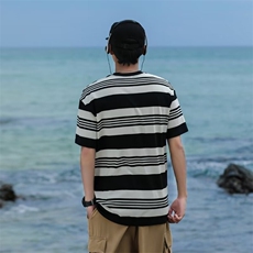 条纹短袖t恤男夏季潮牌重磅宽松半袖条纹上衣1001-1-A332-P32，男装T恤，星座1001-1