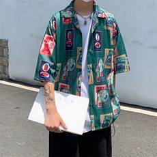新款情侣花衬衫外套设计感港风小众复古上衣百搭复古W901-P26，男装衬衫，星座512-2