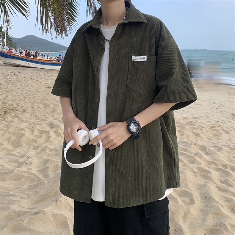 A408-23C5739*夏季灯芯短袖衬衫百搭上衣P48-X69-聚酯纤维,男装衬衫,电商A408