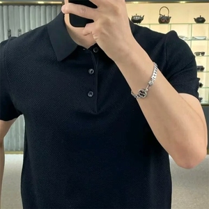 2025男士夏季冰丝POLO衫短袖t恤伊力特针织新款个性纯色简约翻领图片