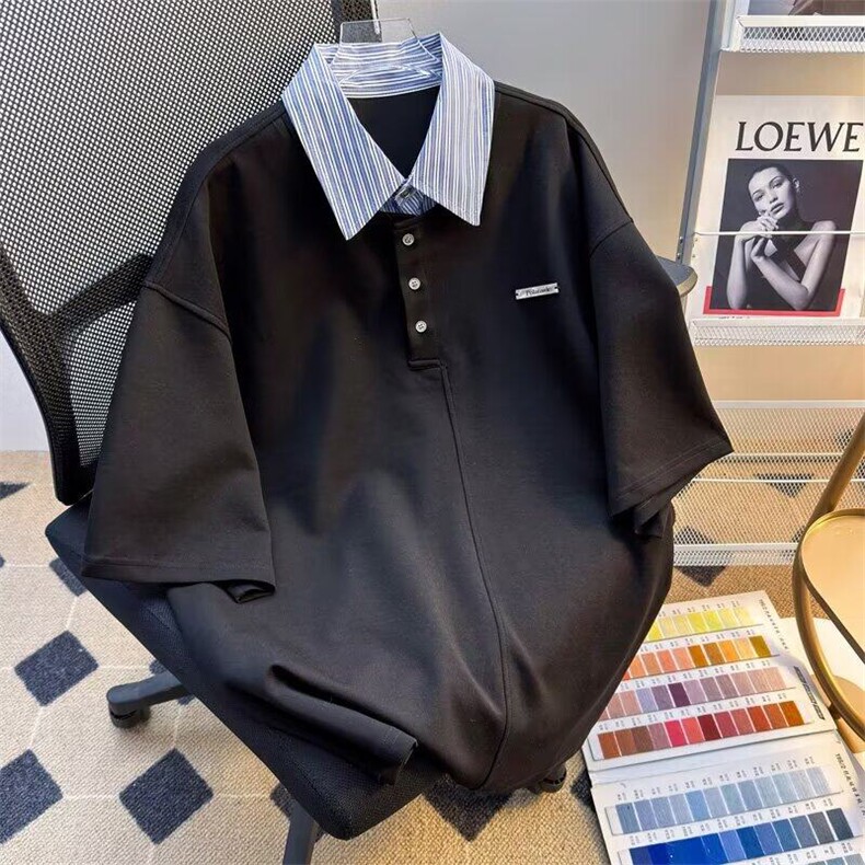 POLO衫男女韩版潮流拼接宽松百搭2025夏季ins新款T恤WB455-P37，男装Polo衫，星座412-3